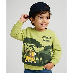 Babyhug Cotton Knit Full Sleeves Sweatshirt With Jungle Print - Light Green