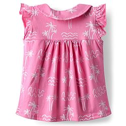 Babyhug Cotton Knit Frill Sleeves Co-ords Front Open Night Suit With Floral Print - Pink