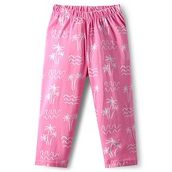 Babyhug Cotton Knit Frill Sleeves Co-ords Front Open Night Suit With Floral Print - Pink