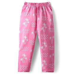 Babyhug Cotton Knit Frill Sleeves Co-ords Front Open Night Suit With Floral Print - Pink