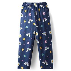 Babyhug 100% Cotton Knit Frill Sleeves Co-ords Night Suit With Floral Print - Navy Blue