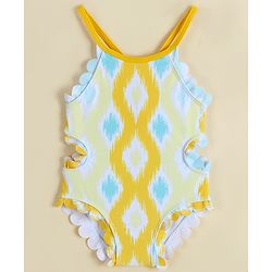 Babyhug Sleeveless Printed V Cut Swimsuit - Yellow