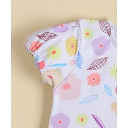 Babyhug Half Sleeves Printed V Cut Swimsuit - Pink