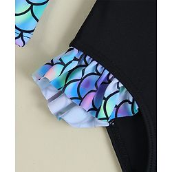 Babyhug Full Sleeves Printed V Cut Swimsuit - Black