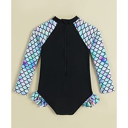 Babyhug Full Sleeves Printed V Cut Swimsuit - Black