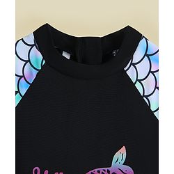 Babyhug Full Sleeves Printed V Cut Swimsuit - Black