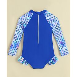 Babyhug Full Sleeves Printed V Cut Swimsuit - Black