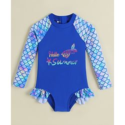 Babyhug Full Sleeves Printed V Cut Swimsuit - Black