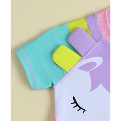 Babyhug Half Raglan Sleeves Legged Swimsuit With Unicorn Print & Cap - Pink
