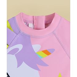 Babyhug Half Raglan Sleeves Legged Swimsuit With Unicorn Print & Cap - Pink