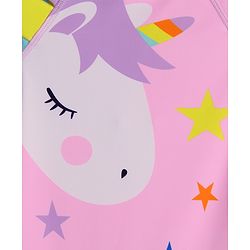 Babyhug Half Raglan Sleeves Legged Swimsuit With Unicorn Print & Cap - Pink