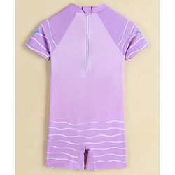 Babyhug Half Raglan Sleeves Legged Swimsuit With Flamingo Print - Purple