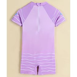 Babyhug Half Raglan Sleeves Legged Swimsuit With Flamingo Print - Purple