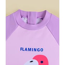 Babyhug Half Raglan Sleeves Legged Swimsuit With Flamingo Print - Purple