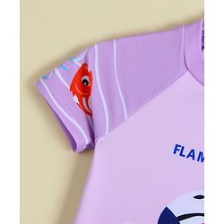 Babyhug Half Raglan Sleeves Legged Swimsuit With Flamingo Print - Purple