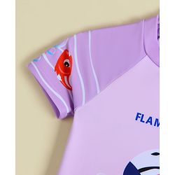Babyhug Half Raglan Sleeves Legged Swimsuit With Flamingo Print - Purple