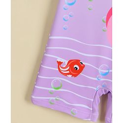 Babyhug Half Raglan Sleeves Legged Swimsuit With Flamingo Print - Purple