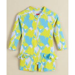 Babyhug Full Sleeves Legged Swimsuit With Abstract Print - Yellow