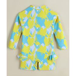 Babyhug Full Sleeves Legged Swimsuit With Abstract Print - Yellow