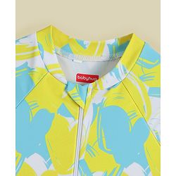 Babyhug Full Sleeves Legged Swimsuit With Abstract Print - Yellow