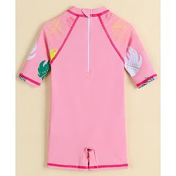 Babyhug Half Raglan Sleeves Legged Swimsuit With Bird Print - Pink