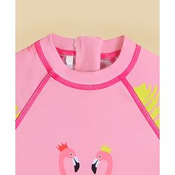 Babyhug Half Raglan Sleeves Legged Swimsuit With Bird Print - Pink