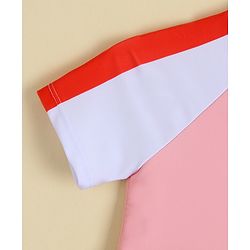 Babyhug Half Raglan Sleeves Printed Legged Swimsuit - Red