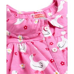 Babyhug 100% Cotton Knit Frill Sleeves Co-ords Front Open Night Suit With Floral Print - Pink