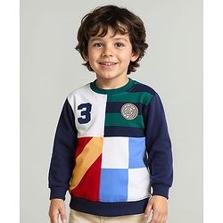 Babyhug Cotton Knit Full Sleeves Sweatshirt With Patch Detailing & Cut & Sew Design - Multicolor