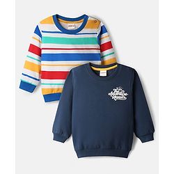 Babyhug 100% Cotton Knit Full Sleeves Striped & Text Printed Sweatshirt Pack Of 2 - Multicolour