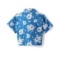 Babyhug 100% Cotton Single Jersey Knit Half Sleeves Top & Shorts Co-Ords Set With Floral Print - Blue