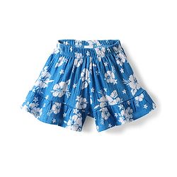 Babyhug 100% Cotton Single Jersey Knit Half Sleeves Top & Shorts Co-Ords Set With Floral Print - Blue