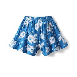 Babyhug 100% Cotton Single Jersey Knit Half Sleeves Top & Shorts Co-Ords Set With Floral Print - Blue