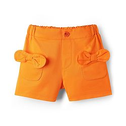 Babyhug 100% Cotton Single Jersey Knit Half Sleeves T-Shirt & twill Shorts Set with Rainbow Print & Bow Applique - Orange