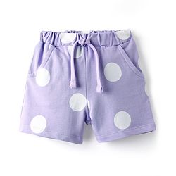 Babyhug 100% Cotton Single Jersey Knit Half Sleeves Top & Shorts Co-ord Set with Bunny Sling Bag & Polka Dot Print - Lilac