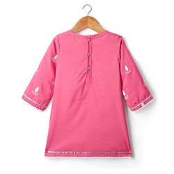 Babyhug Cotton Woven Full Sleeves Kurta Gharara Set With Dupatta & Floral Embroidered - Pink