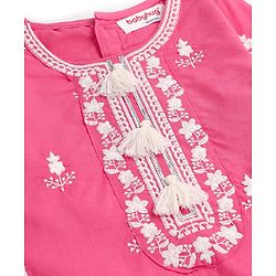 Babyhug Cotton Woven Full Sleeves Kurta Gharara Set With Dupatta & Floral Embroidered - Pink