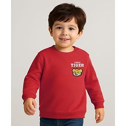 Babyhug 100% Cotton Full Sleeves Sweatshirt With Tiger Print - Red