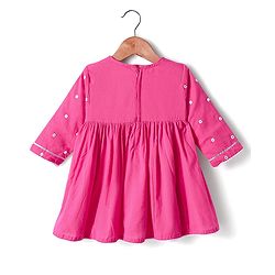 Babyhug Cotton Woven Full Sleeves Embriodered Kurta Pallazo Set With Dupatta - Pink