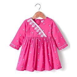 Babyhug Cotton Woven Full Sleeves Embriodered Kurta Pallazo Set With Dupatta - Pink