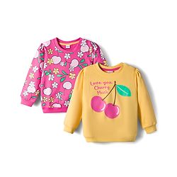 Babyhug Cotton Knit Full Sleeves Sweatshirts with Floral & Fruit Print Pack of 2 - Yellow & Pink