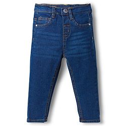 Babyhug Cotton Denim Full Length Washed Jeans With Stretch - Dark Blue
