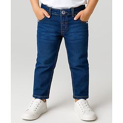 Babyhug Cotton Denim Full Length Washed Jeans With Stretch - Dark Blue