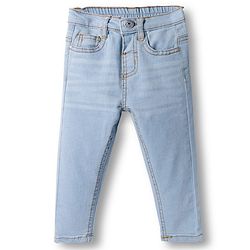 Babyhug Cotton Denim Full Length Washed Jeans With Stretch - Dark Blue