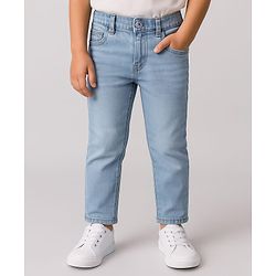 Babyhug Cotton Denim Full Length Washed Jeans With Stretch - Dark Blue