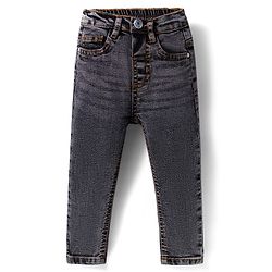 Babyhug Cotton Denim Full Length Washed Jeans With Stretch - Dark Blue