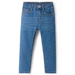 Babyhug Cotton Denim Full Length Washed Jeans With Stretch - Blue