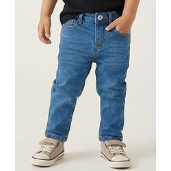 Babyhug Cotton Denim Full Length Washed Jeans With Stretch - Blue