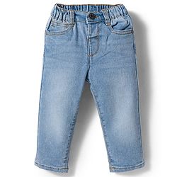 Babyhug Denim Full Length Washed Slim Fit Jeans With Stretch - Dark Blue