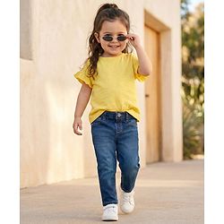 Babyhug Denim Full Length Washed Jeans with Stretch - Navy Blue